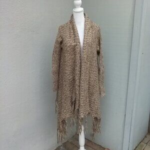 Akualan Sweater Cardigan Women's Size Small Brown Open Boho Fringe Boho Preppy